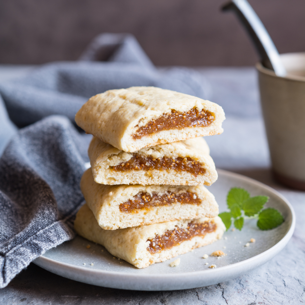plate of fig newtons stacked on top of each other